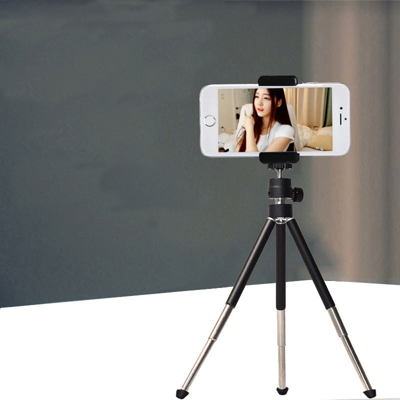 Three-section Stretched Aluminum Alloy Projector Miniature Camera Tripod Mobile Phone Clip Live Video Desktop Stand PTZ Support